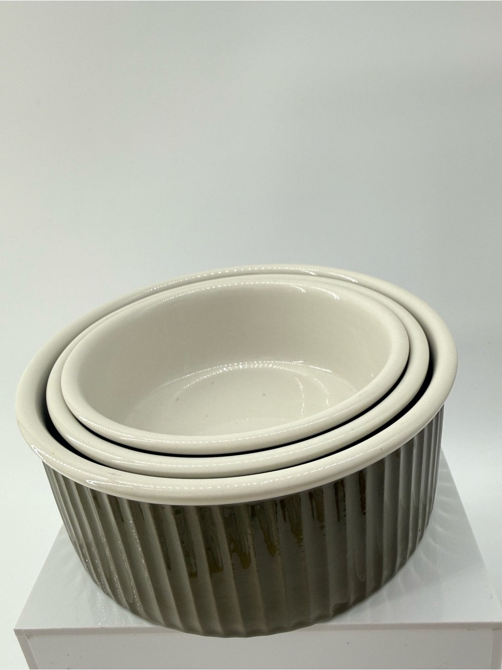 Ceramic Nesting Ramekins Set - Cream and Brown